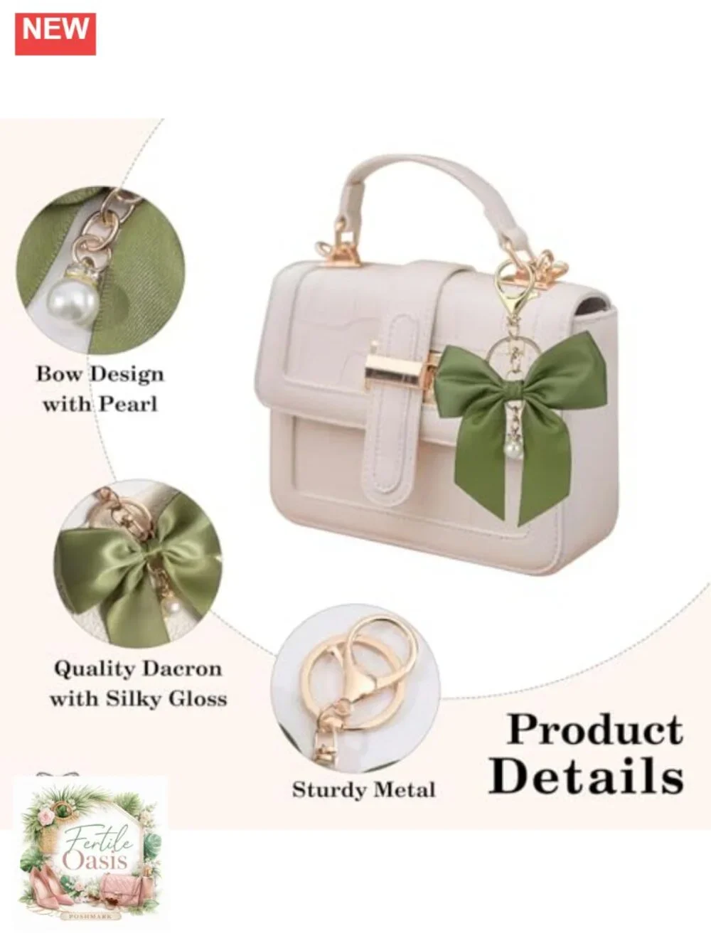 Pearl Bow Purse Charms Keychains for Handbags Backpacks - Gift for Women and